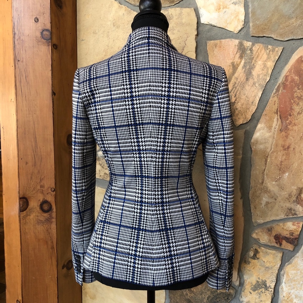 Express Herringbone Lined Stretch Blazer Black Wh… - image 6